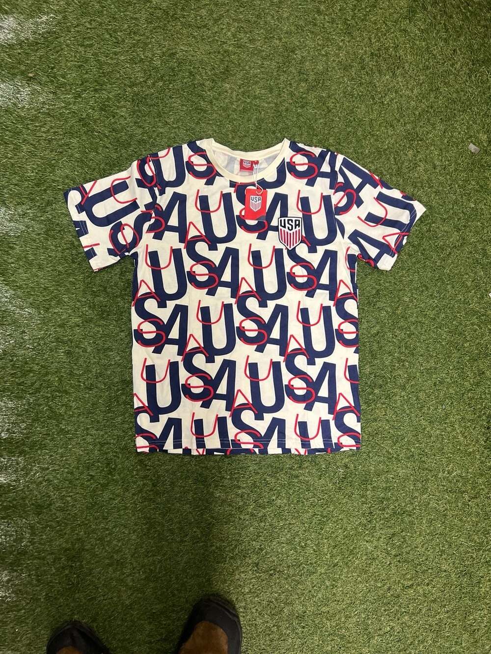 USA Soccer Allover Print Graphic Heavy Relaxed Fit T-Shirt